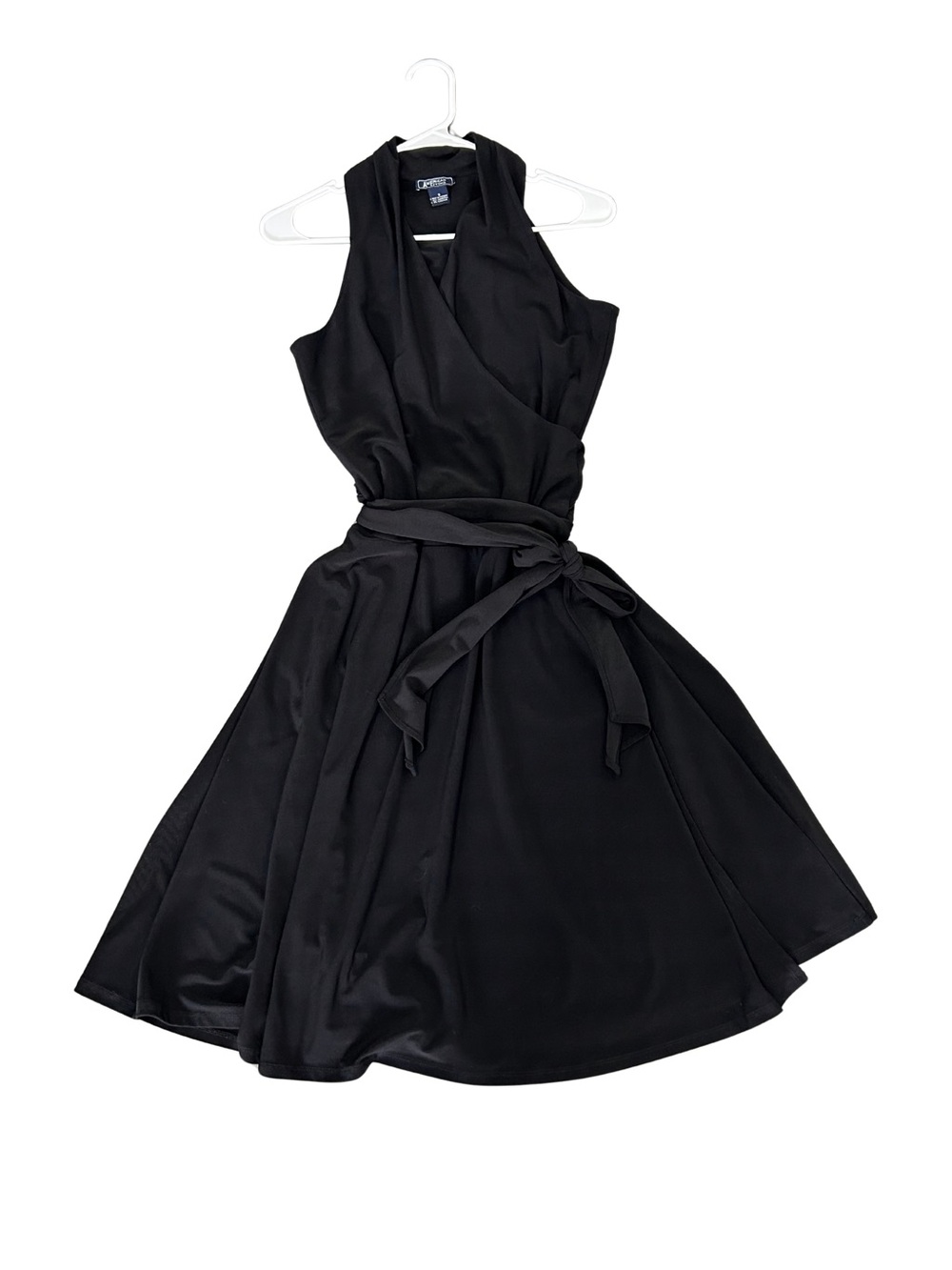 American Living Black Wrap Midi Dress with Waist Tie and Pockets